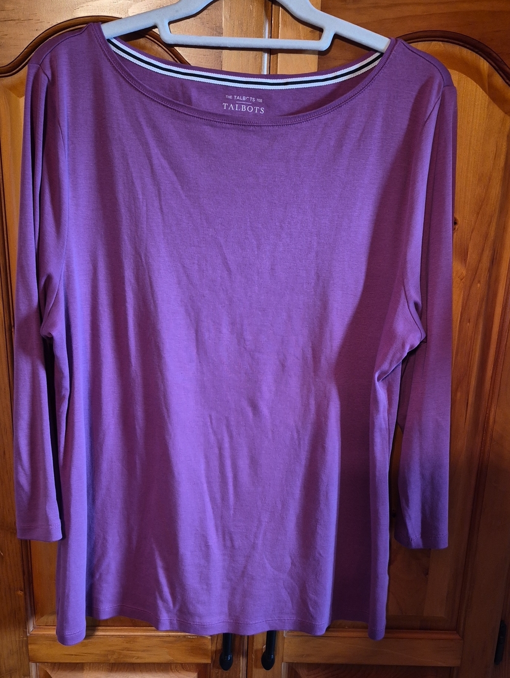 Talbots Boatneck Tee Size XL Berry Color 100% Pima Cotton